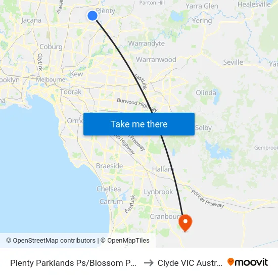 Plenty Parklands Ps/Blossom Park Dr to Clyde VIC Australia map