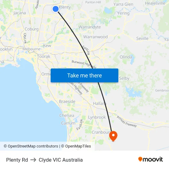 Plenty Rd to Clyde VIC Australia map