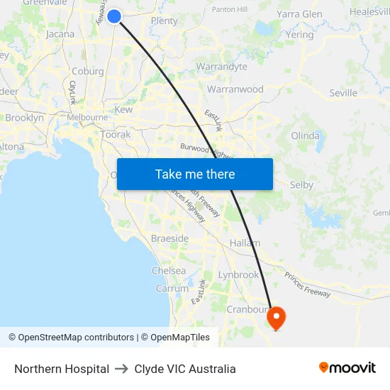 Northern Hospital to Clyde VIC Australia map