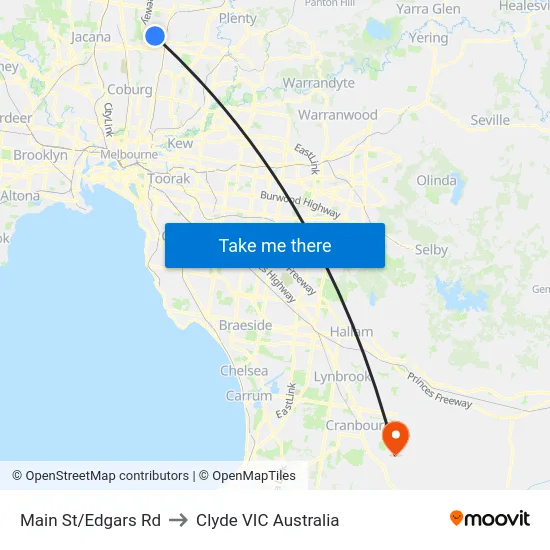 Main St/Edgars Rd to Clyde VIC Australia map