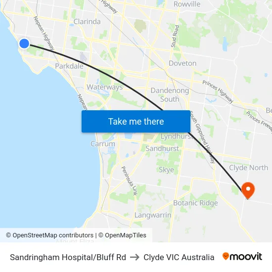 Sandringham Hospital/Bluff Rd to Clyde VIC Australia map