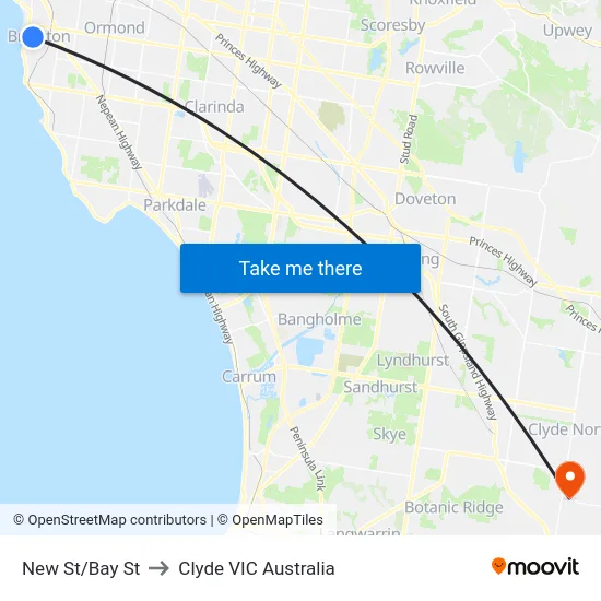 New St/Bay St to Clyde VIC Australia map