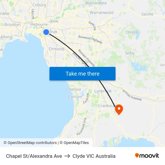 Chapel St/Alexandra Ave to Clyde VIC Australia map