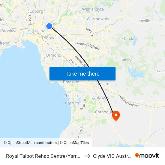 Royal Talbot Rehab Centre/Yarra Bvd to Clyde VIC Australia map