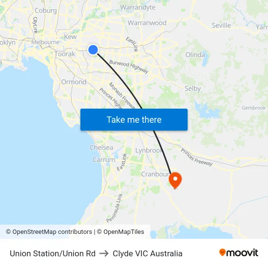 Union Station/Union Rd to Clyde VIC Australia map