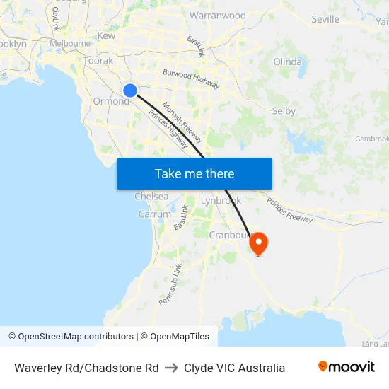Waverley Rd/Chadstone Rd to Clyde VIC Australia map
