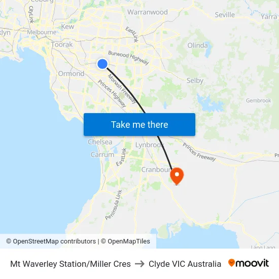 Mt Waverley Station/Miller Cres to Clyde VIC Australia map
