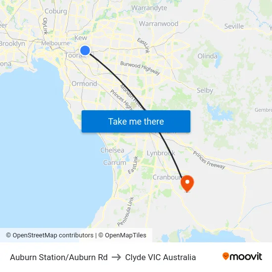 Auburn Station/Auburn Rd to Clyde VIC Australia map