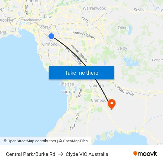 Central Park/Burke Rd to Clyde VIC Australia map