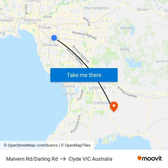 Malvern Rd/Darling Rd to Clyde VIC Australia map