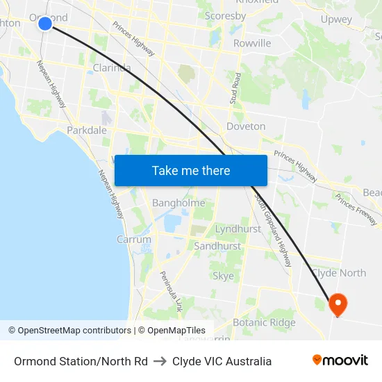 Ormond Station/North Rd to Clyde VIC Australia map