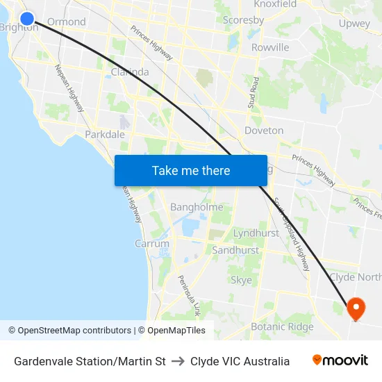 Gardenvale Station/Martin St to Clyde VIC Australia map