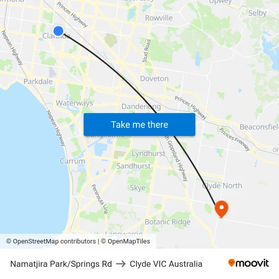 Namatjira Park/Springs Rd to Clyde VIC Australia map