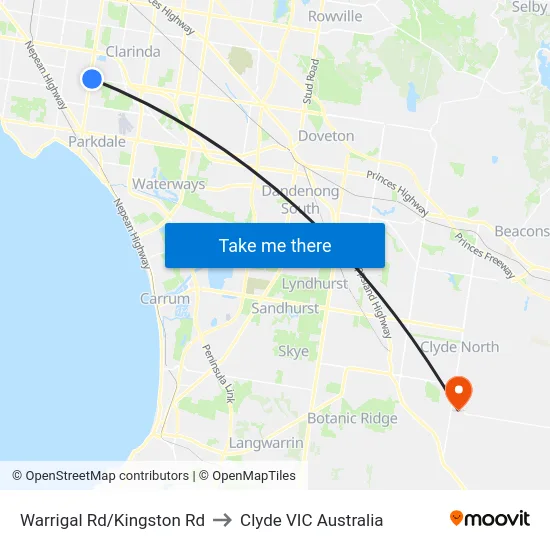 Warrigal Rd/Kingston Rd to Clyde VIC Australia map