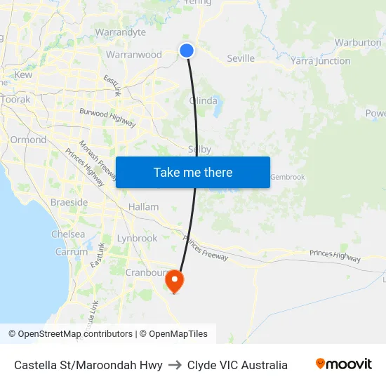 Castella St/Maroondah Hwy to Clyde VIC Australia map