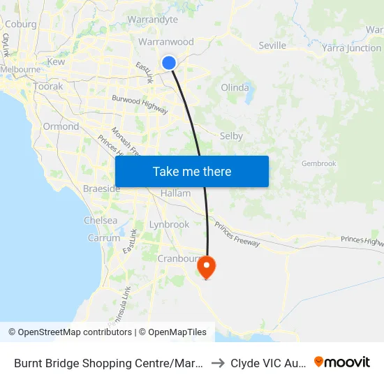 Burnt Bridge Shopping Centre/Maroondah Hwy to Clyde VIC Australia map