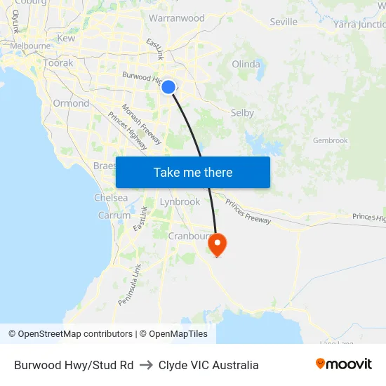 Burwood Hwy/Stud Rd to Clyde VIC Australia map