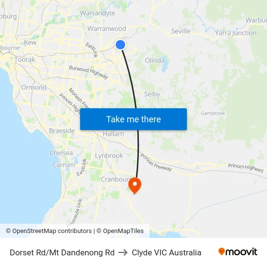 Dorset Rd/Mt Dandenong Rd to Clyde VIC Australia map