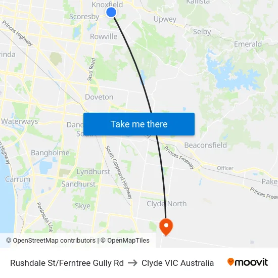 Rushdale St/Ferntree Gully Rd to Clyde VIC Australia map