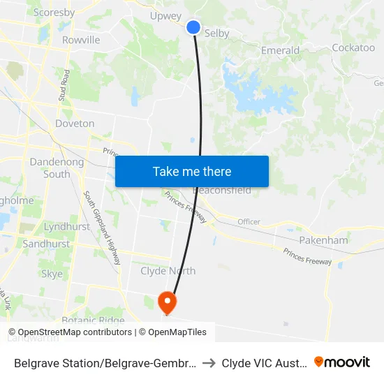 Belgrave Station/Belgrave-Gembrook Rd to Clyde VIC Australia map