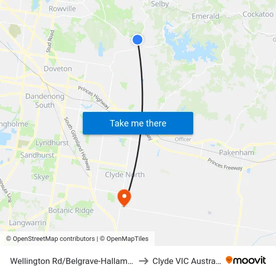 Wellington Rd/Belgrave-Hallam Rd to Clyde VIC Australia map