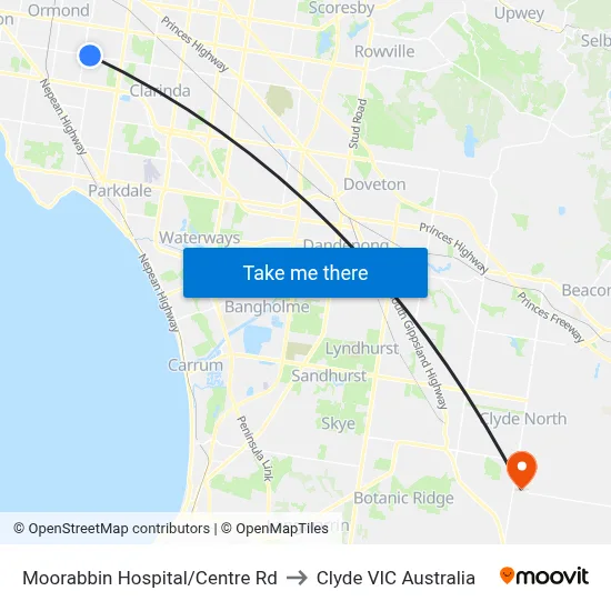 Moorabbin Hospital/Centre Rd to Clyde VIC Australia map