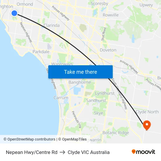 Nepean Hwy/Centre Rd to Clyde VIC Australia map
