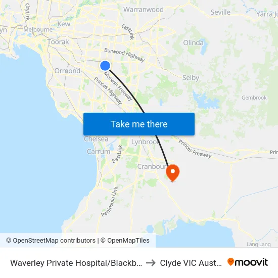 Waverley Private Hospital/Blackburn Rd to Clyde VIC Australia map