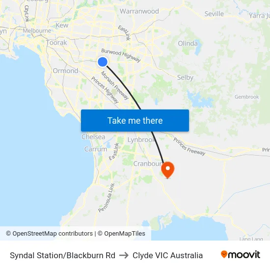 Syndal Station/Blackburn Rd to Clyde VIC Australia map