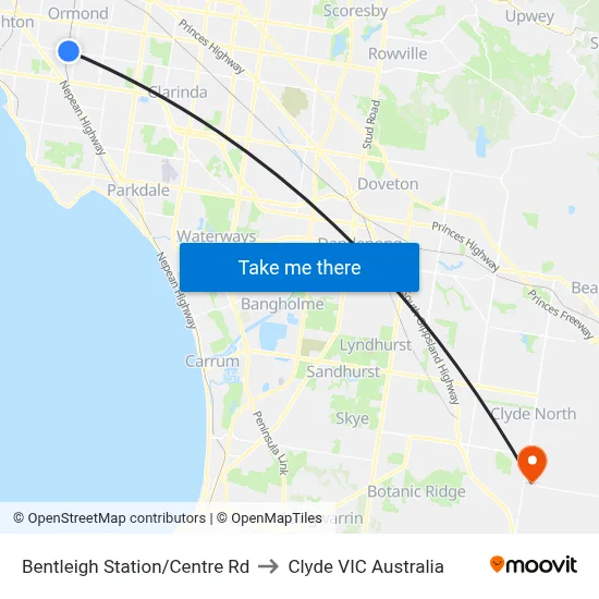 Bentleigh Station/Centre Rd to Clyde VIC Australia map