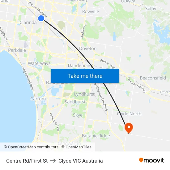 Centre Rd/First St to Clyde VIC Australia map