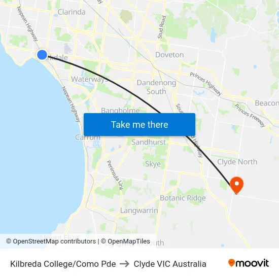 Kilbreda College/Como Pde to Clyde VIC Australia map