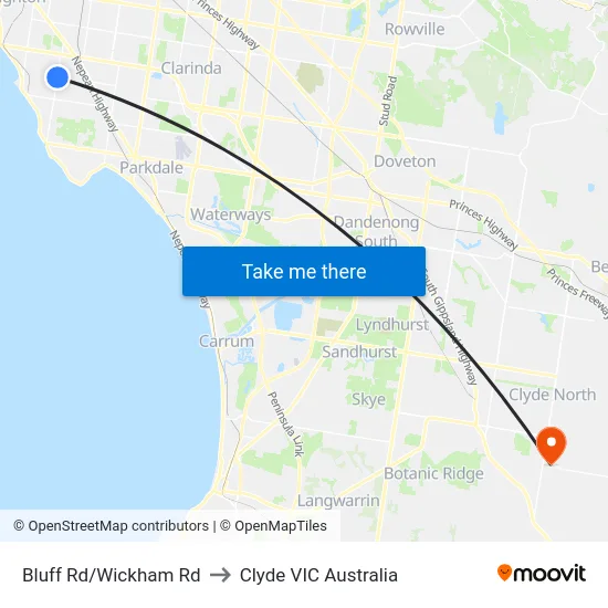 Bluff Rd/Wickham Rd to Clyde VIC Australia map