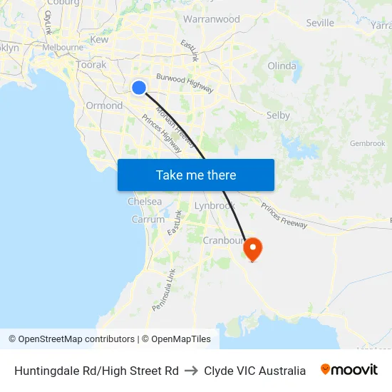 Huntingdale Rd/High Street Rd to Clyde VIC Australia map