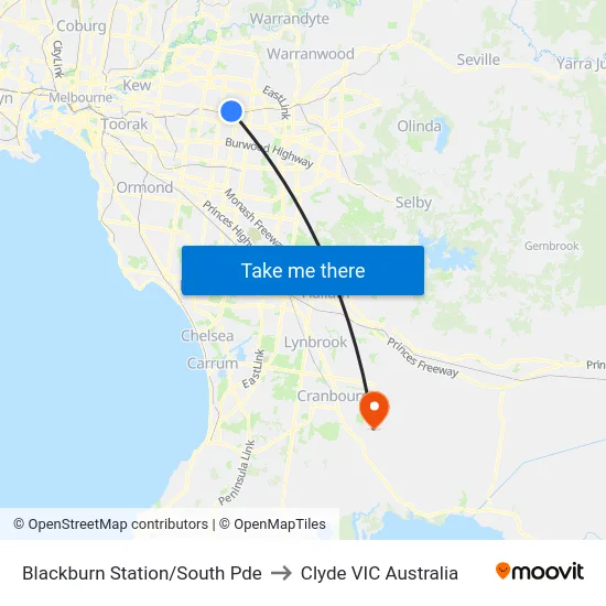 Blackburn Station/South Pde to Clyde VIC Australia map
