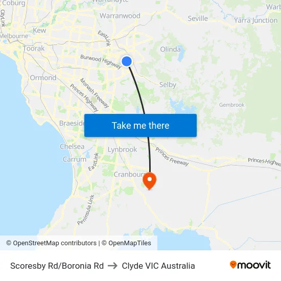 Scoresby Rd/Boronia Rd to Clyde VIC Australia map