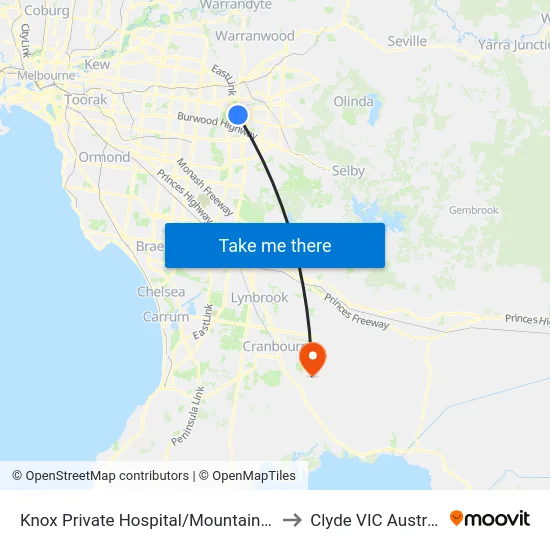 Knox Private Hospital/Mountain Hwy to Clyde VIC Australia map