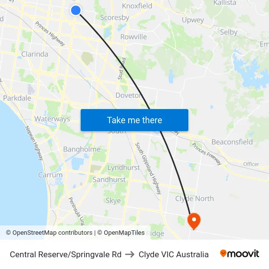 Central Reserve/Springvale Rd to Clyde VIC Australia map