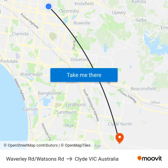 Waverley Rd/Watsons Rd to Clyde VIC Australia map