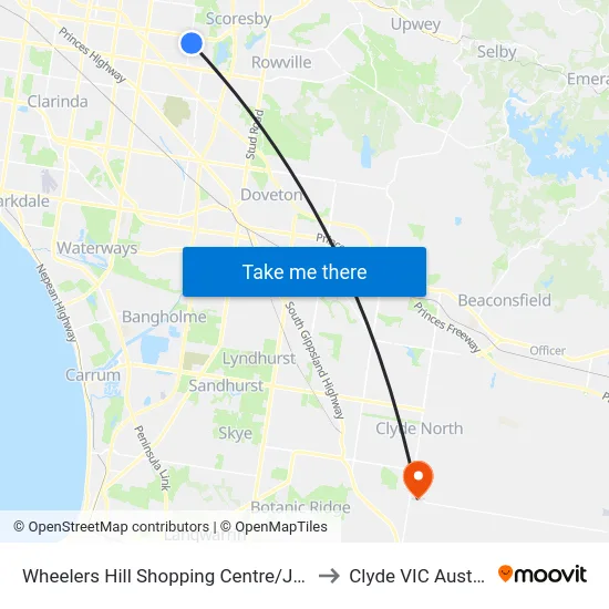 Wheelers Hill Shopping Centre/Jells Rd to Clyde VIC Australia map