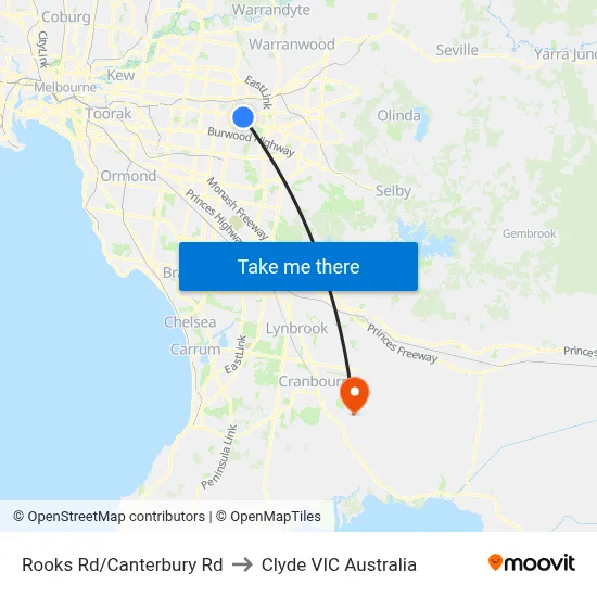 Rooks Rd/Canterbury Rd to Clyde VIC Australia map