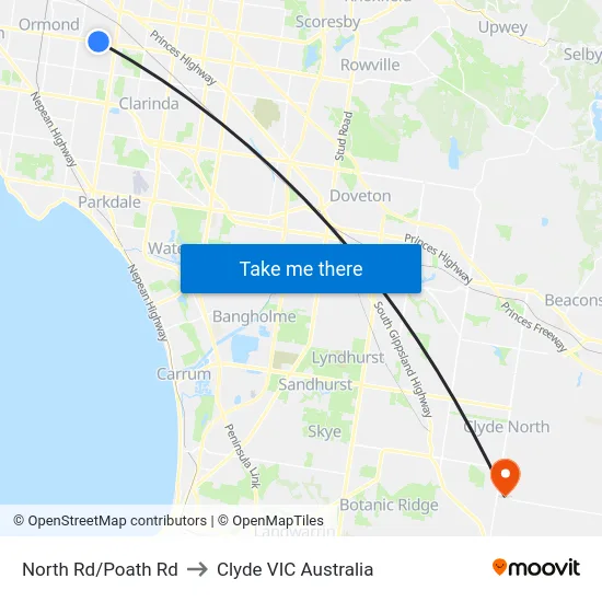 North Rd/Poath Rd to Clyde VIC Australia map