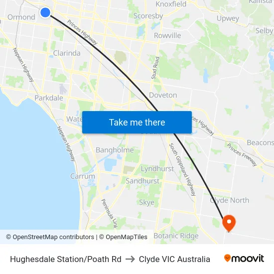 Hughesdale Station/Poath Rd to Clyde VIC Australia map