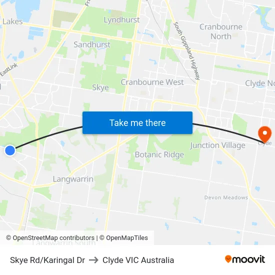Skye Rd/Karingal Dr to Clyde VIC Australia map