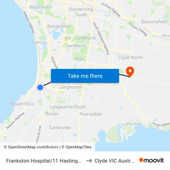Frankston Hospital/11 Hastings Rd to Clyde VIC Australia map