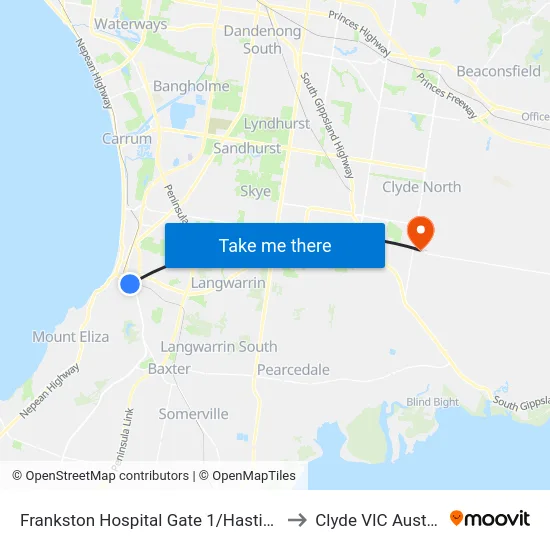 Frankston Hospital Gate 1/Hastings Rd to Clyde VIC Australia map