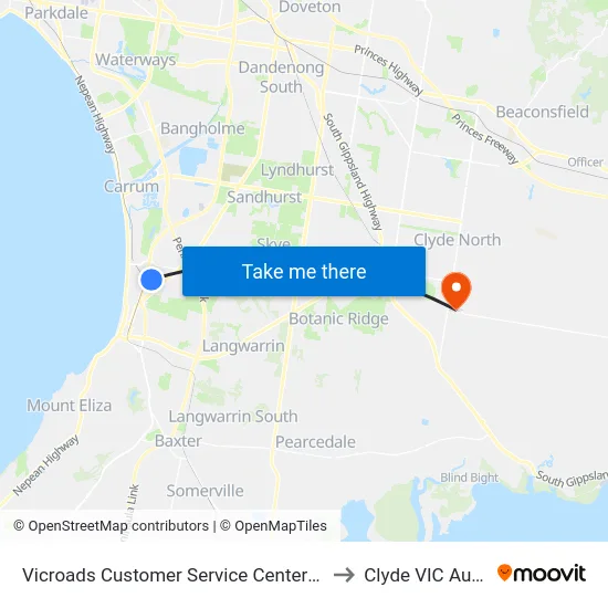 Vicroads Customer Service Center/Hartnett Dr to Clyde VIC Australia map
