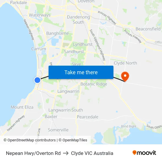 Nepean Hwy/Overton Rd to Clyde VIC Australia map