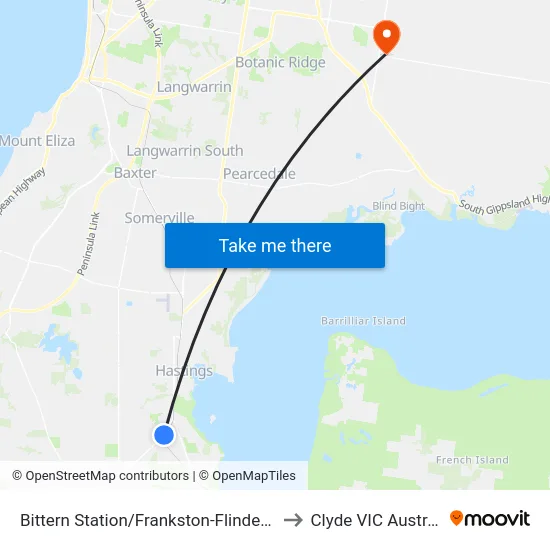Bittern Station/Frankston-Flinders Rd to Clyde VIC Australia map