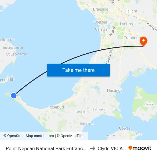 Point Nepean National Park Entrance/Point Nepean Rd to Clyde VIC Australia map